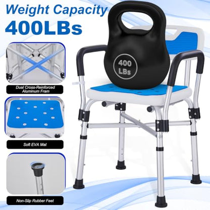 Shower Chair for Elderly and Disabled Inside Shower,Blue | 6-Height Adjustable Shower Seat for Inside Tub,Shower Chair with Arms and Back 400 LB Heavy Duty - color: Blue