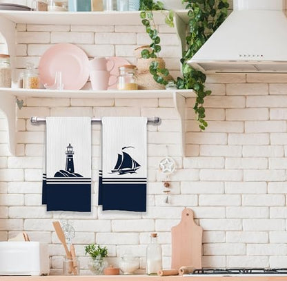 IWXYI Nautical Hand Towels,Beach Kitchen Towel,Beach Nautical Anchor Waffle Weave Kitchen Dish Towels Set,lAnchor Hand Towels Dish Cloths for Bathroom(16×24 Inches Set of 4) - color: Beach 4towel