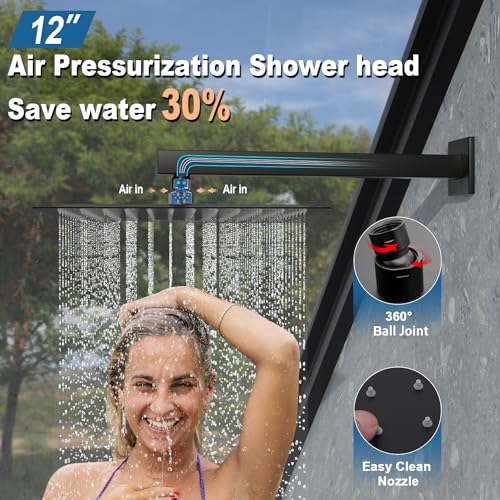 Enga Shower System with Body Jets, 12 Inch Wall Mount Rainfall Shower System and Handheld Body Spray Shower Faucets sets Combo with Rough-in Valve, Matte Black - color: Matte Black, style: Wall Mount - 6 Jets
