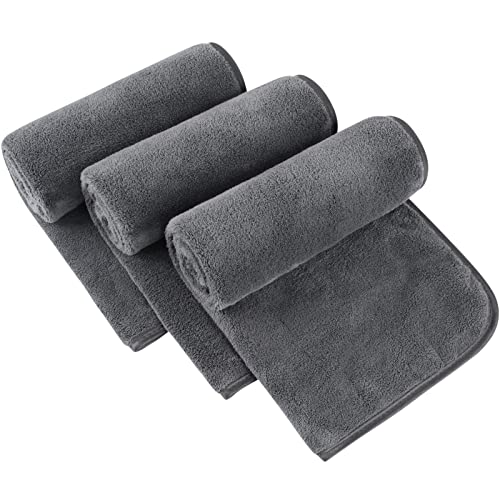 Microfiber Hand Towels for Bathroom, 16 x 31 Inch, Grey, 3Pack | Ultra Soft, Makeup Remover Cloth, Face Cleansing Towel - color: Dgreyx3