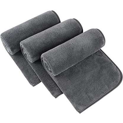Microfiber Hand Towels for Bathroom, 16 x 31 Inch, Grey, 3Pack | Ultra Soft, Makeup Remover Cloth, Face Cleansing Towel - color: Dgreyx3