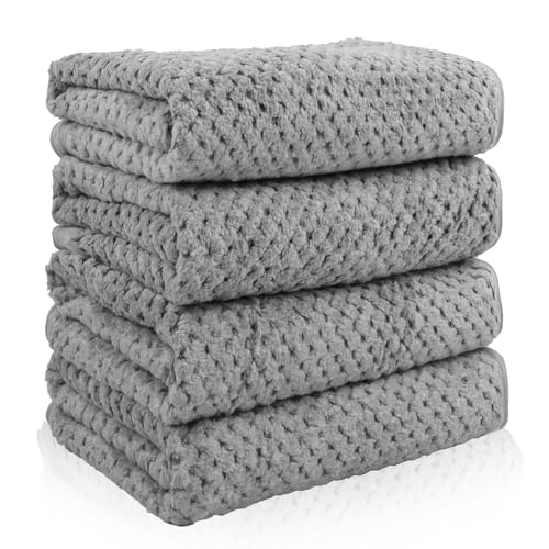 4 Pack Quick to Dry Hand Towels Microfiber 14 x 30 Inches | Highly Absorbent Towels Perfect for Bathroom & Kitchen Shower, Spa, Hand Towel (Gray)