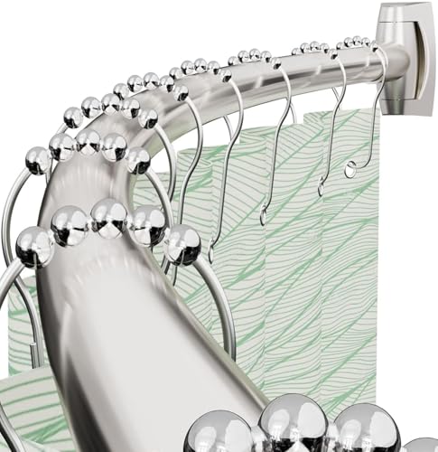 Curved Shower Curtain Rod for Bathroom, 40-72 Inches Adjustable Shower Rod | Rustproof Shower Curtain Rod with Rotating Brackets for Extra 30% Shower Space, 0.9MM thickness Need to Drill, Brush Nickel - color: Brush Nickel