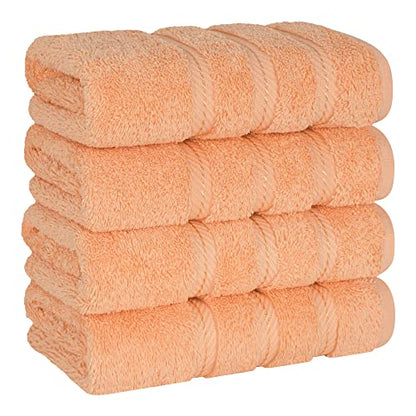 American Soft Linen 100% Cotton Luxury Turkish Towels, 4 PC Hand Towel Set | Soft Absorbent Quick Dry OEKO Tex Standard 100 Certificated Durable Machine Washable Premium Hotel Quality - color: Malibu Peach, size: 16"x28"