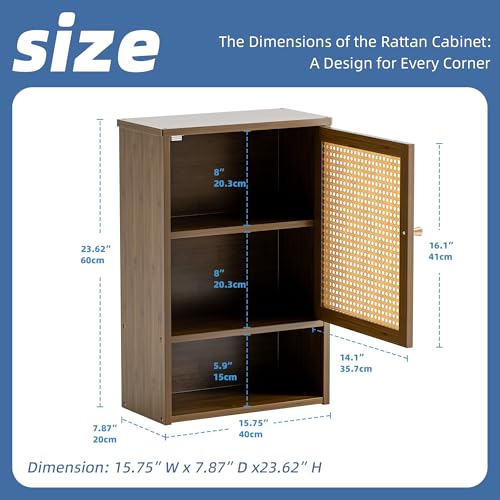 HITNET Bathroom Cabinet Wall Mounted, Medicine Cabinet with Single Rattan Door, Bamboo Hanging Storage Organizer Over Toilet, Space Saving, Walnut - color: Walnut