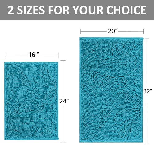 Teal Blue Bathroom Rugs Bath Mats for Bathroom Chenillen Bath Rug Set 2 Piece Non-Slip Bath Mats, Absorbent Shaggy Rugs, Machine Wash, Perfect Plush Bathroom Mats, Batroom Carpets Set - color: Teal Blue