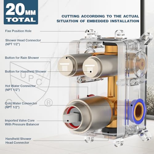 Rainfall Shower System, STARBATH 12 inch Wall Mounted Rain Shower Head with Handheld Spray, Push Button Diverter 2 Functions Simultaneous Use, Shower Faucet Set Rough-In Valve Includ, Brushed Nickel - color: Brushed Nickel, size: 12+12 inch-20