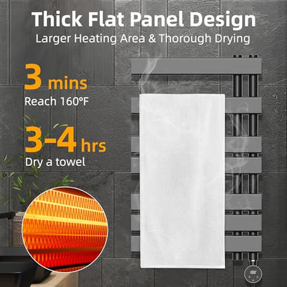 P&Dlusir M205 Electric Towel Warmer, Black, H31.5 x W19.69 | Heated Towel Rack, No Preheat, Fast Dry, Precise Timer, Plug-in/Hardwired - color: Black, size: 31.5"H x 19.69"L