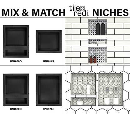 Tile Redi USA Niche Double Recessed Shower Shelf – Black, Two Inner Shelves with Divider, 16-Inch Width x 20-Inch Height x 4-Inch Depth (RN1620D-BI) - size: 20" H x 16" W (2 Shelves)