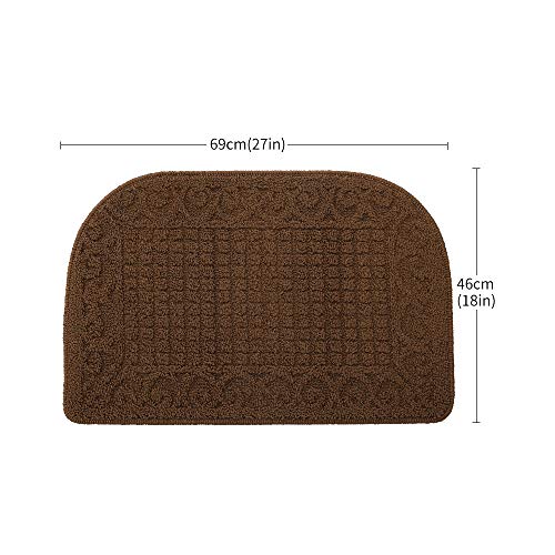 COSYHOMER 27x18 Half Round Kitchen Rug,Non Slip Washable Mat,Brown 2PCS | Polypropylene tufted textile,small half circle rug,kitchen sink mat,Kitchen floor mat - color: Brown 2pcs, size: 1'6" x 2'3" (Semicircular)