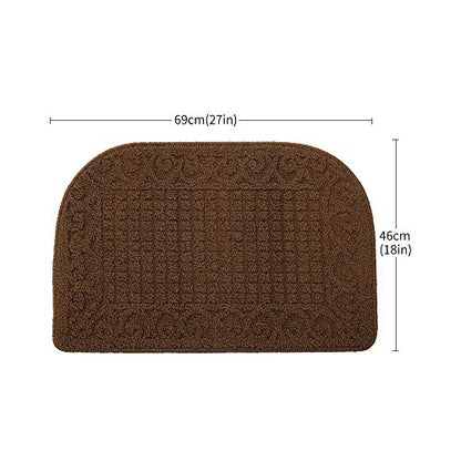 COSYHOMER 27x18 Half Round Kitchen Rug,Non Slip Washable Mat,Brown 2PCS | Polypropylene tufted textile,small half circle rug,kitchen sink mat,Kitchen floor mat - color: Brown 2pcs, size: 1'6" x 2'3" (Semicircular)