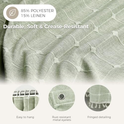 Sage Green Plaid Shower Curtain Farmhouse Checkered Boho Shower Curtains for Bathroom, Rustic Shabby Chic Heavy Duty Bathroom Curtain Set with Tassel -Bohemian Cloth Shower Curtain 71x71 Inch - color: Sage Green, size: 71"W x 71"L (Pack of 1)