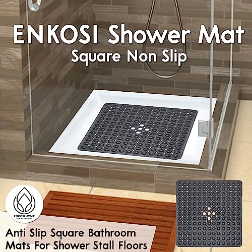 ENKOSI Square Shower Mat – 21 x 21 Inch Non-Slip Bathroom Shower Stall Mat with Suction Cups and Drain Holes – Anti-Slip Shower Mats for Inside Shower - Square Bathmat (21x21 Clear) - color: Clear