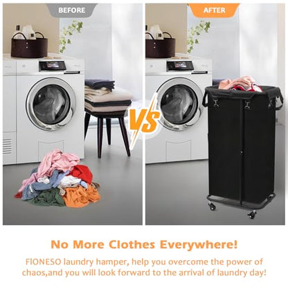 Longzhuo 180L Laundry Hamper with Wheels, Rolling Laundry Basket with Removable Bag and Metal Frame,Large Tall Laundry Hampe for Bedroom,Laundry Room,Hotel Laundry Organization(Black)