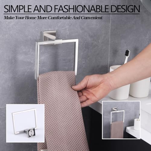GERZWY Bath Towel Holder SUS304 Stainless Steel Towel Hanger Towel Ring for Bathroom Lavatory Wall Mount Contemporary Style, Brushed Finish JG1906-LS - color: Brushed
