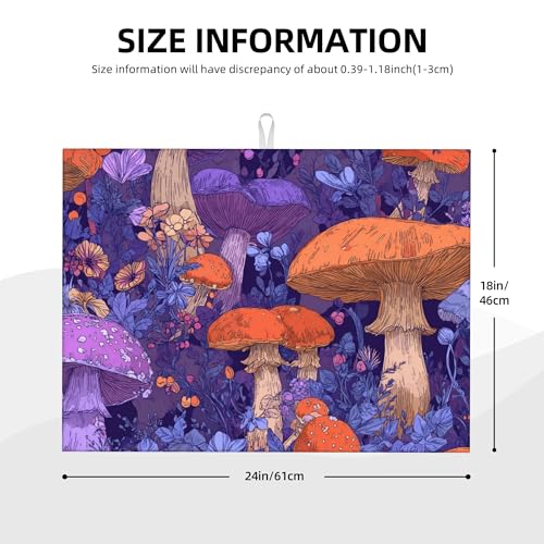 Mushroom Pattern Dish Drying Mat for Kitchen Counter Absorbent Microfiber Reversible Fast Drying Pad Countertop Protector Extra Large 18"x24"Dish Mat - color: Purple-Mushroom