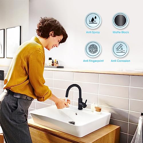 CREA Black Bathroom Faucet Brushed Nickel, Prep Wet Bar Sink Faucet Stainless Steel Single Hole Small Kitchen Faucet with 4 Inch Deck Plate, Mini Faucet Outdoor Tap for Farmhouse Vanity Sink Lavatory - color: Matte Black