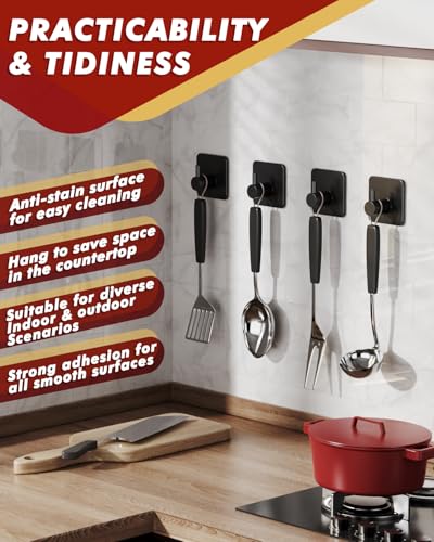 Auxmir Heavy Duty Adhesive Hooks, 5 Pack Stainless Steel Hooks 22 lb, Black | 22 lb max capacity, SUS304 stainless steel, no-drill installation, waterproof and rust-resistant for towels, robes and coats - color: 1.8"x1.8"- Black