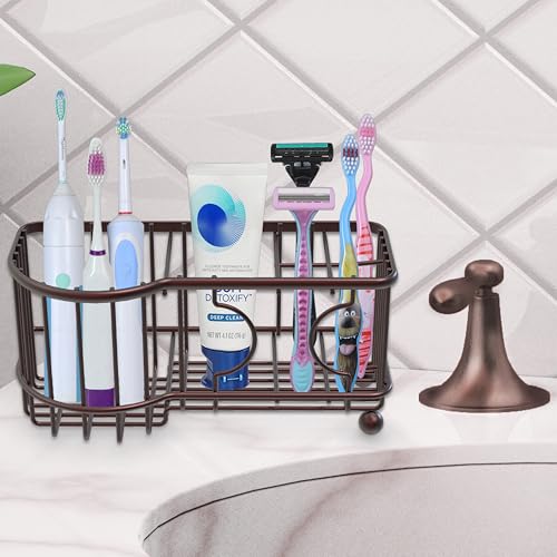 Simple Houseware 6 Slots Toothbrush Holder Adhesive Wall Organizer, Bronze - color: Bronze, size: Wall-Mounted / Freestanding