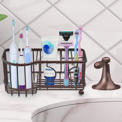 Simple Houseware 6 Slots Toothbrush Holder Adhesive Wall Organizer, Bronze - color: Bronze, size: Wall-Mounted / Freestanding