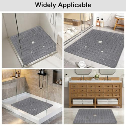 Square Shower Mat Non Slip, 27 x 27 Inch Quick Drain TPE Anti Slip Shower Mats for Inside Shower, Soft Shower Floor Mat with Suction Cups, Quick Drying, Machine Washable - color: Grey