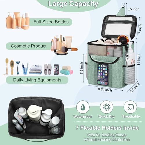 Portable Shower Caddy for Dorm Room Essentials, Foldable Mesh Shower Bag for College, Large Capacity Toiletry Bag Tote Bag Shower Caddy Portable for Student Boy Girl Bath Essentials (Dusty Green) | Quick Dry, Large Capacity Hanging Mesh Shower Caddy for B