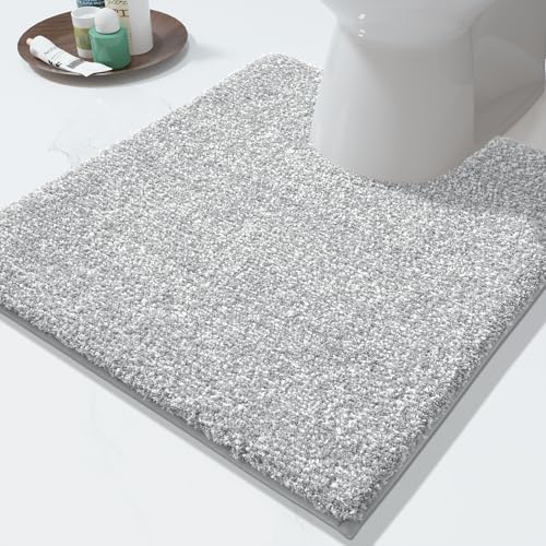 Yimobra Toilet Rugs U Shaped Washable, Soft Absorbent Microfiber Bathroom Rugs, Non Slip Quick Drying Shaggy Bath Mat,Contour Bathroom Mats for Toilet Base, Home Essentials,24x20,Grey and White - color: Grey and White, size: 24" X 20"
