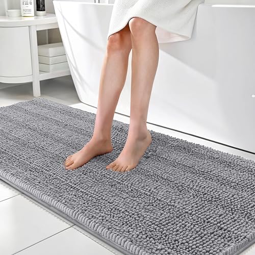 OLANLY Thick Bathroom Runner Rugs 70x24, Soft Chenille Long Bath Rugs, Grey | Absorbent Striped, Rubber Backing, Machine Wash, Bath Mats for Bathroom Floor, Tub and Shower, Home Decor Accessories - color: Grey, size: 70" X 24"
