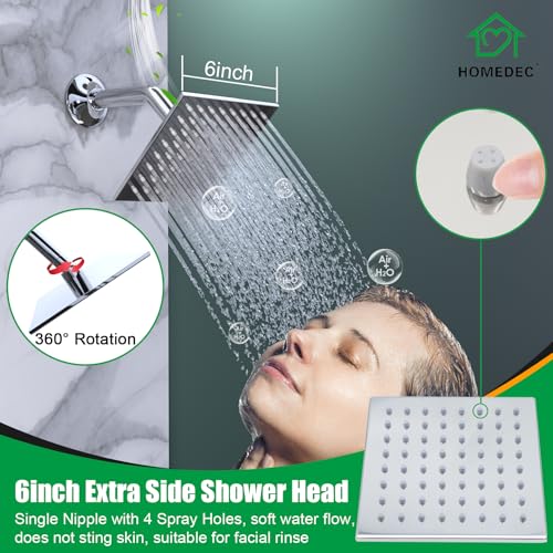 HOMEDEC LED 14x20" Ceiling and 6" Wall Shower Heads Full Body Shower System, with 4-Way Thermostatic Diverter Valve, Body Sprays and Handheld, Chrome - color: Chrome, style: 4-Way + 1x 6" Top