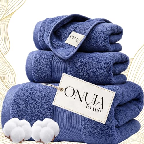 Luxury Bath Towels 3 Packs, Premium 100% Cotton, Hotel-Quality Experience, Ultra Soft Skin, Absorbent, Quick Drying & Low Lint, for Bathroom, Spa, Gym & Home Use - color: Blue Set of 3