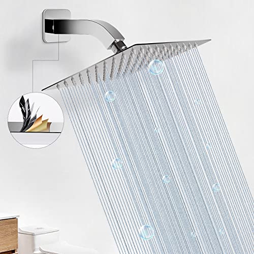 Shower Arm with Flange and Teflon Tape, Wall Mounted Square Shower Pipe 304 Stainless Steel Extension Arm for Fixed Shower Head & Handheld Shower (6 Inch, Chrome) - color: Chrome, style: 6 Inch