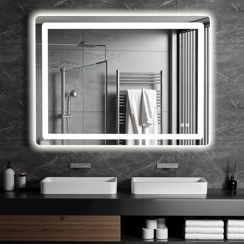 TRAHOME LED Bathroom Vanity Mirror with Lights, 30"x40" Lighted Wall Mirror | Front and Backlit, Anti Fog, Dimmable 3 Color Lighting, Memory Function, Shatterproof Glass, Plug in or Hardwired - color: Unframed, size: 30"L x 40"W