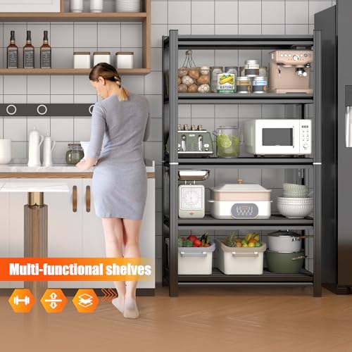 35" Wide 5-Wire Shelving Metal, Storage Shelves 5-Tier, Utility Shelf Rack, Heavy Duty Adjustable, 2000 LBS Capacity, Study and Stable Organizer Rack for Kitchen Pantry Closet, Black, 16" Dx72 H - size: Wire 5 Tier-72"H*36"W*16"D