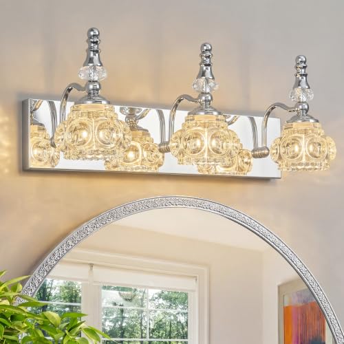 3-Light Vintage Bathroom Vanity Light Fixture Industrial Chrome with Glass Shade Vanity Light Fixtures Over Mirror Glass Bathroom Vanity Lighting Fixtures G9 Bulb Wall Lights - color: Chrome, size: 3-light