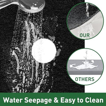 Shower Mat Non Slip,27 x 27 Inch Extra Large Bath Mat with Drain,Soft Square Loofah Shower Stall Mat Bathtub Mat for Bathroom,Without Suction Cups (Black) - color: Black