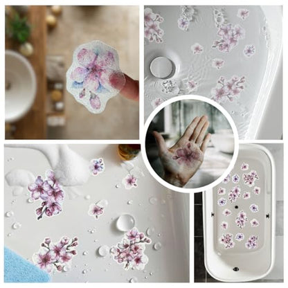 Handmade NON SLIP BATHTUB STICKERS, 18 PCS Sakura Cherry Blossom Decals, Alternative to Shower Mat, Waterproof Adhesives, Anti Slip Shower Stickers, Tubs, Stairs - Safety Tub Non Slip Stickers