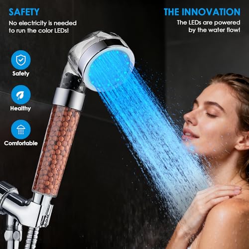 Vacto Temperature Controlled 3-color Changing Shower Head Kit, Water Saving Showerheads with Filtration Beads, LED High Pressure Handheld Shower Head Set (No Hose and Bracket) - color: Temperature Controlled Shower Head (No Hose & Bracket)