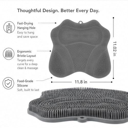 Shower Foot Scrubber Mat, Wall-Mounted, 11.8 x 11 in, 1 Pack | Foot Scrubber in Shower for Deep Cleaning & Exfoliation. Suction cups support floor foot care and wall back scrubbing. - color: Blue
