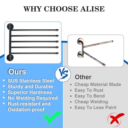 Alise Swivel Towel Rack 13.9", 6 Arm Swing Out Towel Bar, Matte Black | Space Saving Swing Arm Towel Rack for Bathroom Kitchen, 180° Rotating, SUS304 Stainless Steel