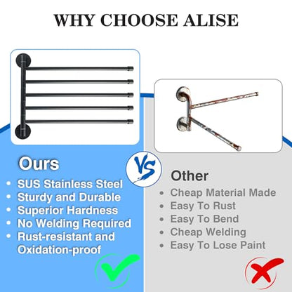 Alise Swivel Towel Rack 13.9", 6 Arm Swing Out Towel Bar, Matte Black | Space Saving Swing Arm Towel Rack for Bathroom Kitchen, 180° Rotating, SUS304 Stainless Steel