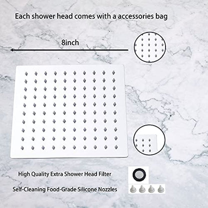 Square 6 Inch Stainless Steel Shower Head High Pressure Rainall Shower Head Chrome Ultra Thin Design-Best Pressure Boosting with Silicone Nozzle Easy to Install - color: Chrome, size: Square