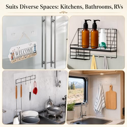 Shower Caddy Adhesive Replacement, 8 Pcs Strong Shower Shelf Adhesive, WaterProof Showers Adhesives Strip, Ad-hesive Hook for Showers, No Drilling for Bathroom Storage Shelve and Kitchen Rack - color: 8pcs Transparent