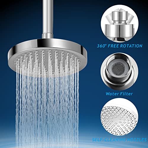 High Pressure Rain Shower Head with 11'' Extension Arm - High Flow Rainfall Showerhead - Luxury Modern Look - Pressure Boosting(Round, Chrome) - color: Chrome, style: 6" Round