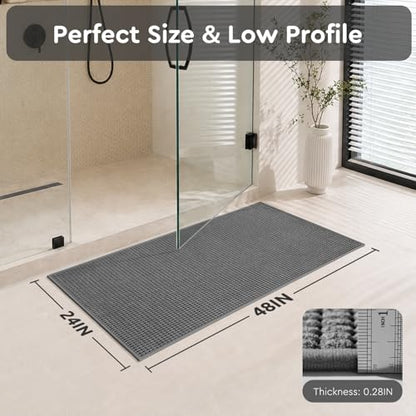 tchdio Bathroom Runner Rug, Absorbent Washable Thin Bath Mat, Non Slip Quick Dry Bath Rugs with Solid Rubber Backing, Low Profile Bath Mat, Grey, 24" x 48" - color: Grey, size: 4' x 2' (Rectangular)