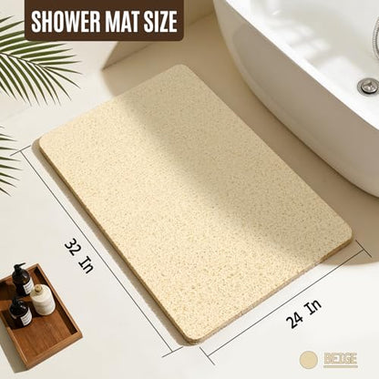 32 * 24in Shower Mat Bathtub Mat Non Slip | Bathmats Non Slip, Quick Drying Foot Scrubber Loofah Mats for Inside Shower, Tub, Bathroom, Home, Beige - color: Beige, size: 32" x 24" (Rectangular)