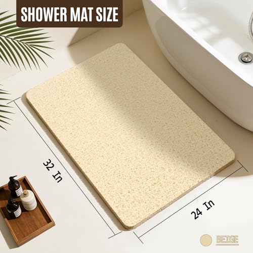 32 * 24in Shower Mat Bathtub Mat Non Slip | Bathmats Non Slip, Quick Drying Foot Scrubber Loofah Mats for Inside Shower, Tub, Bathroom, Home, Beige - color: Beige, size: 32" x 24" (Rectangular)