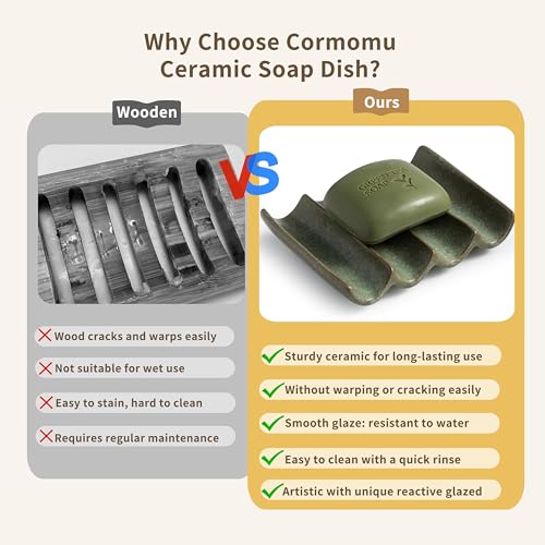 Draining Ceramic Soap Dish - Fluted Design, Bar Soap Holder for Shower & Bathroom, Soap Saver Sponge Lift, Green - color: Green, size: Fluted