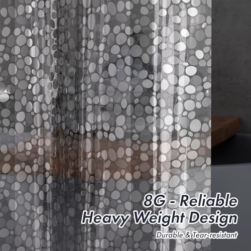 Bathway 8G Heavy Duty Shower Curtain Liner, 72 x 72 Inch EVA 3D Pebble Pattern Bathroom Liner with 3 Bottom Magnets & 12 Hooks, Waterproof Translucent Shower Liner for Bathroom & Stall