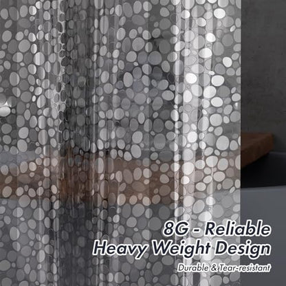 Bathway 8G Heavy Duty Shower Curtain Liner, 72 x 72 Inch EVA 3D Pebble Pattern Bathroom Liner with 3 Bottom Magnets & 12 Hooks, Waterproof Translucent Shower Liner for Bathroom & Stall
