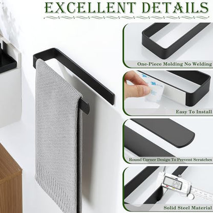Alise Hand Towel Holder Self Adhesive Towel Bar for Bathroom,Matte Black | Towel Hanger for Bathroom,SUS304 Stainless Steel Towel Rack for Kitchen Under Sink Cabinet Wash Basin Side,No Drilling - color: Matte Black